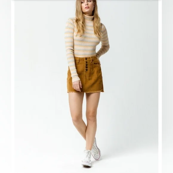 Tan Corduroy Mini Skirt Raw Hem - Picture 3 of 8